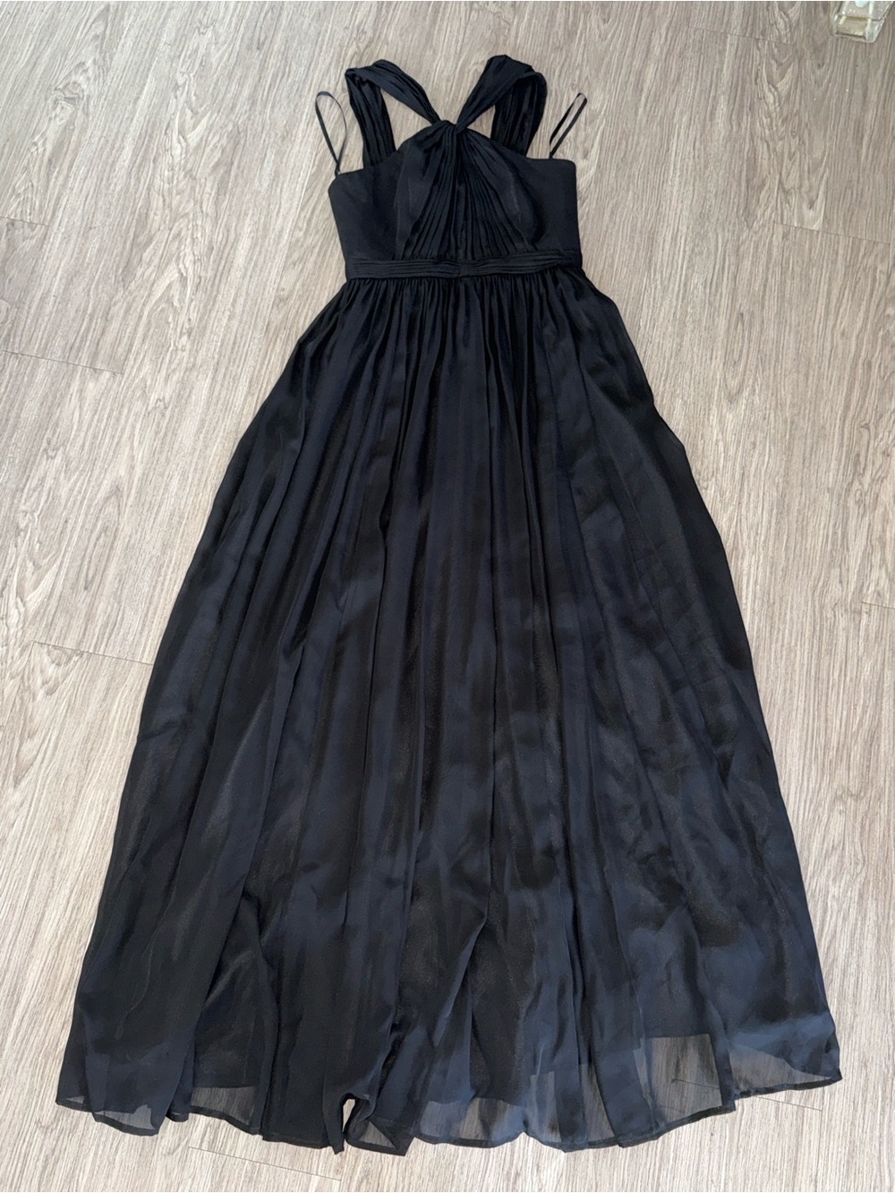 Weddington Way Black Pleated Maxi Dress with Twisted Straps Size 4